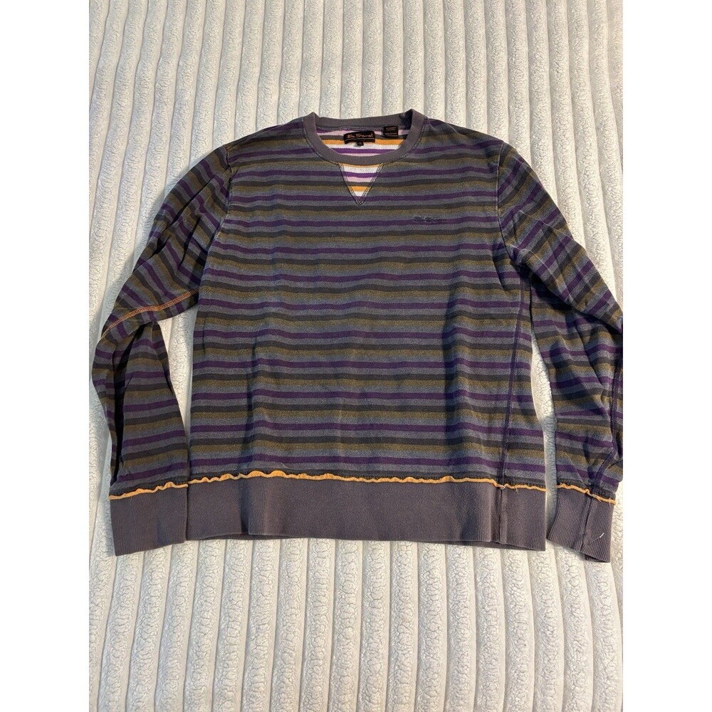 BEN SHERMAN Vintage Striped Sweater Mens XL Gray Purple Orange 100% Cotton Indie